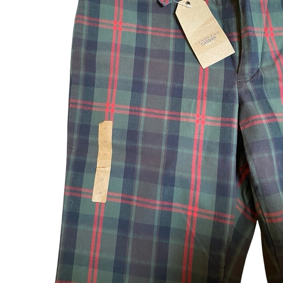 NWT Lands’ End Canvas True Slim Chino Pants Green Plaid Tartan Size 10 - Picture 3 of 12